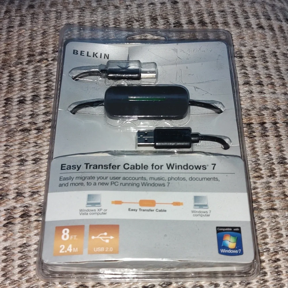 Belkin Easy Transfer Cable Windows 7 New Sealed Hard Plastic 8 ft 2.4 m USB 2.0